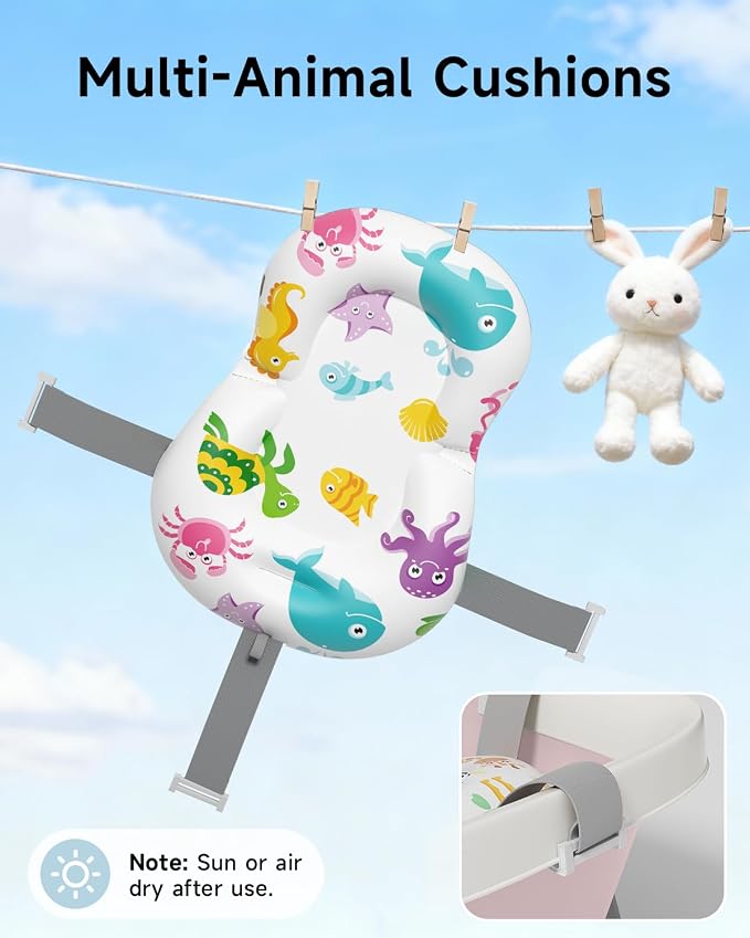 Collapsible Baby Bathtub, Large Baby Tub with Thermometer & Soft Cushion for Newborn to 36-Month Toddler Bathtub,Foldable for Quick Use & Portable for Travel, Baby Bath Gift (Pink)