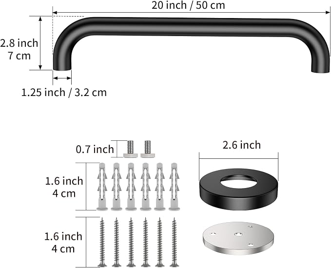2 Pack 20 Inch Shower Grab Bar Matte Black, ZUEXT Stainless Steel Safety Grab Bar Handle, Bathroom Balance Bar, Safety Hand Rail Support - Handicap, Elderly, Injury, Seniors Assist Bath Handle