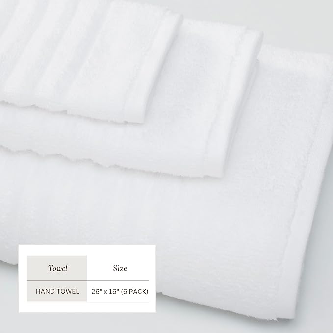Great Bay Home 6 Pack Hand Towel Set - 100% Cotton Towels - Absorbent & Quick-Dry Towels for Bathroom (White)