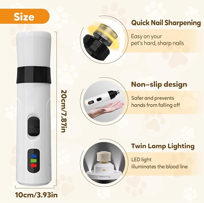 Silent Groom Pro Nail Grinder - Silent Groom Pro for Dogs and Cats, Dog Nail Trimmer with Replacement Grinding Heads, Quick USB Charge(with 2 Replacement Head)