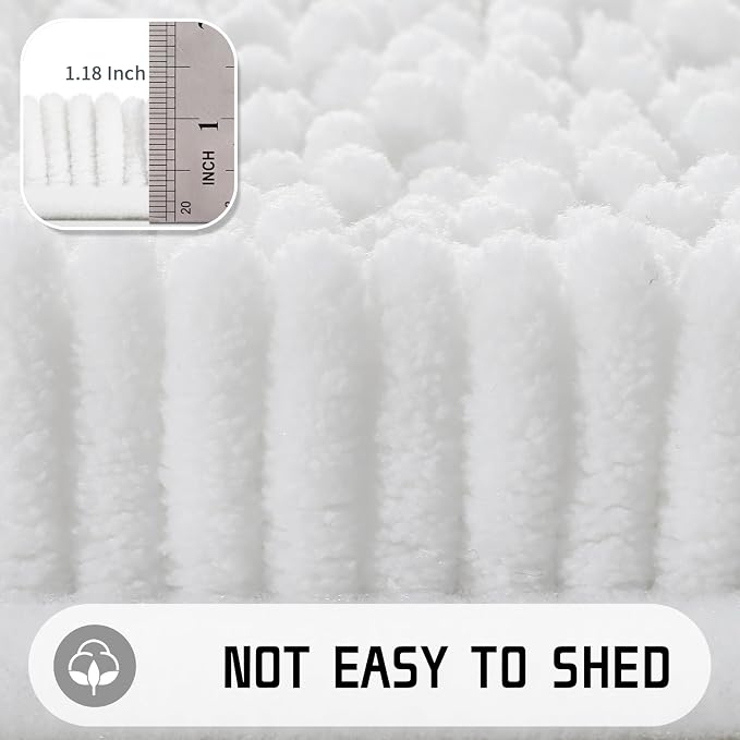 Yimobra Washable Bathroom Rugs, Super Soft & Absorbent Chenille Bath Mat for Floor & Carpet, Quick Dry Non Slip Bath Mat for Tub Shower, 24" x 17",White