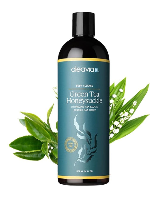 Aleavia Body Cleanse – Organic & All-Natural Prebiotic Body Wash with Raw Honey – Green Tea Honeysuckle Scent – 16 Oz.