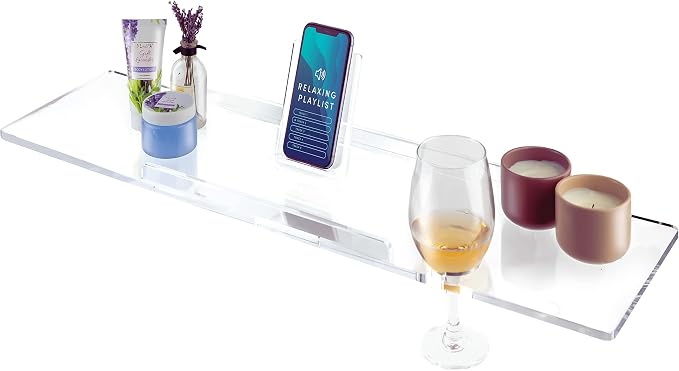30" Supreme- Clear Bathtub Tray Caddy Tub Shelf - Spa Board Luxury Bathroom Bath tub Table - Acrylic Tub Caddy Fits Across Bathtubs - Book Rack, iPad and Wine Glass Holder