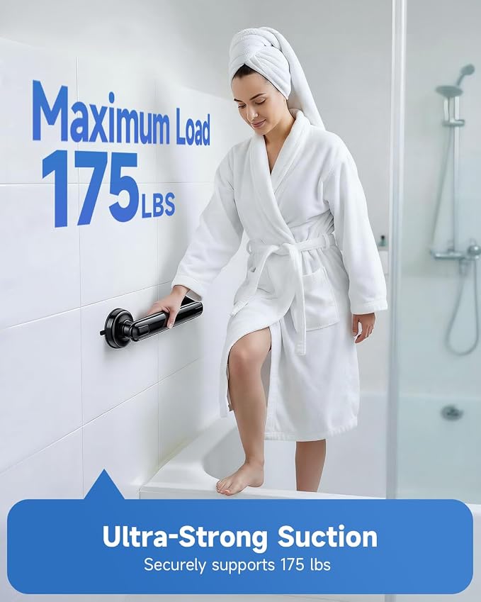 Suction Shower Handle, 2 Pack Grab Bars for Shower and Bathroom, Removable Safety Grip No Drilling & Waterproof, Heavy Duty Suction Cup Bath Handrails Grab Bars for Bathtubs, 11 inch - Black