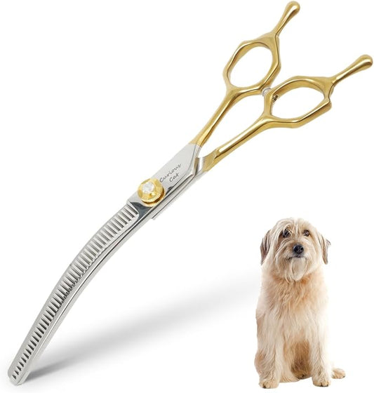 Dog Grooming Scissors,Pet Curved Thinning Shears 7.0'' 440C Thinning Scissors for Precision Pet Hair Cutting