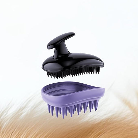 All-purpose Dog Shampoo Bath Brush,Pet Grooming & Soothing Massage Silicone Brush,Fits Ergonomically in the Hand for Long Short Haired Dogs and Cats(Black Purple)