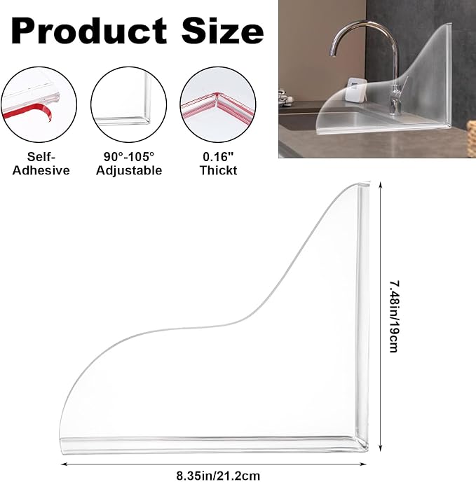 Bremorou 2pcs Splash Guard for Bathtub, Shower Splash Water Guard, Self-Adhesive Waterproof Tub Corner Guards, Silicone Base and Acrylic Plate, Prevent Water Splashing, Pack of 2