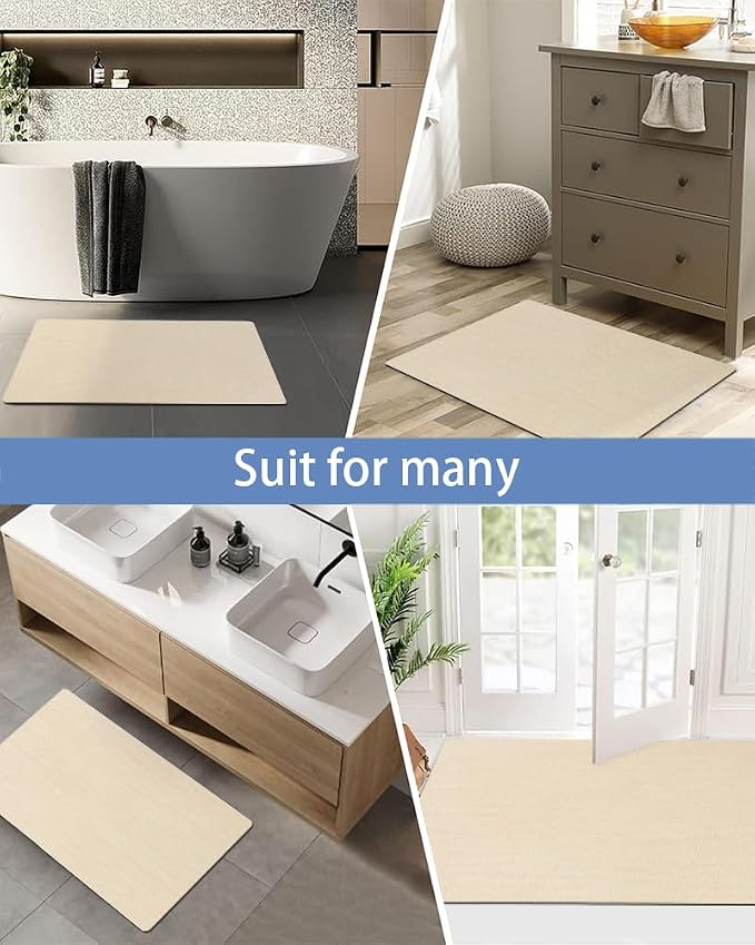 Mecko Bath Mat, Ultra Absorbent Quick Dry Bathroom Floor Mats-Rubber Non-Slip Thin Bathroom Rug Fit Under Door, Faux Suede Surface Shower Rug for Bathtub, Sink, Shower Room(Beige,24"x48")