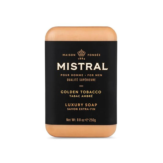 Mistral Golden Tobacco Luxury Bar Soap for Men | Men’s Natural Soap Bar | Paraben, Phthalates Free | Moisturizing & Triple-Milled Natural Soap for Men - Made in France | Large, 8.8 oz