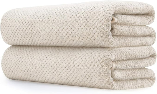 Extra Large Bath Towel Set of 2 (35"x70"),Oversized Bath Sheet Super Soft Highly Absorbent Jumbo Bathroom Towel Set Microfibers Quick Dry Shower Towel for Hotel,Bathroom,Guest,Spa,Gym (2PCS Khaki)