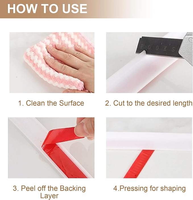39Inch Shower Threshold Water Dam, Self-Adhesive Silicone Shower Barrier Seal Strip for Bathroom Tub & Kitchen, Under Door Splash Guard, Water Stopper for Dry Wet Separation, Caulk Edge Tape