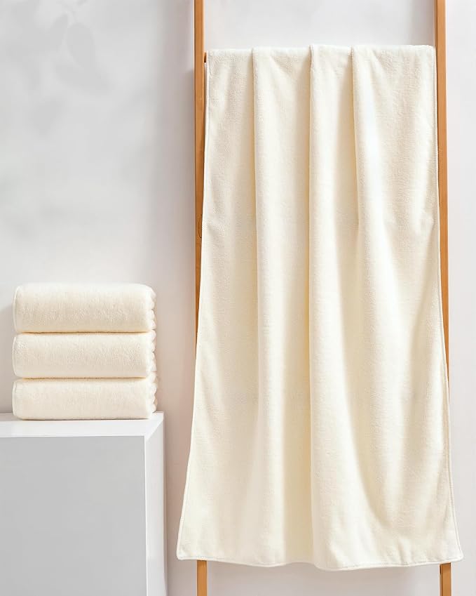 sakano 4-Piece Bath Towel Set,Quick-Dry Absorbent Lint Free & Launder Soft Coral Velvet Microfiber Towels for Bathing, Fitness, Spa, and Guest Use -White, 28 x 55 inches