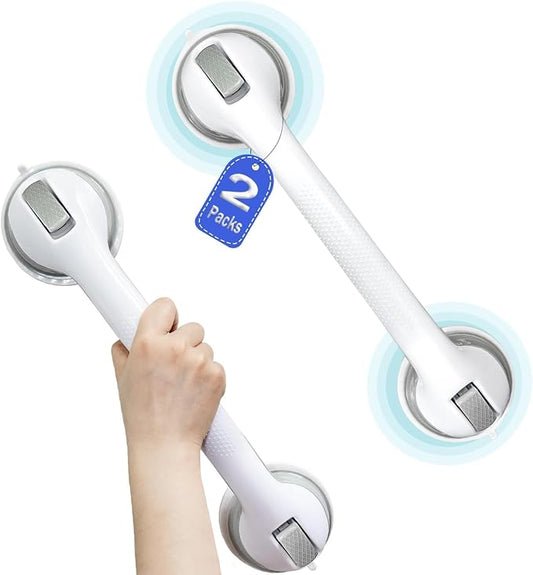 Shower Grab Bars for Seniors, Shower Handles for Elderly Suction Cup,2 Pack 16.27 Inch,Handicap Grab Bars for Bathtubs and Showers Wall, Bathroom Safety for Showers Walls Heavy Duty, No Drillin,Grey