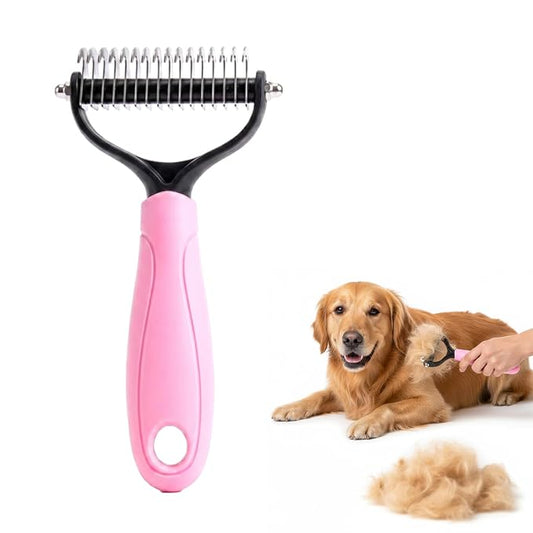 Double‑Sided Pet Grooming Brush, 2026 Upgraded Undercoat Rake for Long Haired Dogs & Cats, Multi‑Functional Dematting Comb Deshedding Tool, Mat Remover Detangler for Home Grooming (1, Pink L)