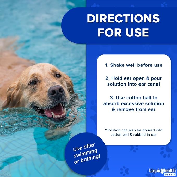 LIQUIDHEALTH Pets K9 Dog Ear Cleaner Wash Solutions - Infection Cleaning Hygiene Treatment Liquid Drops for Dogs, Canines, Puppies - for Use After Swimming or Bathing - Made in the USA (8 oz, 3Pack)