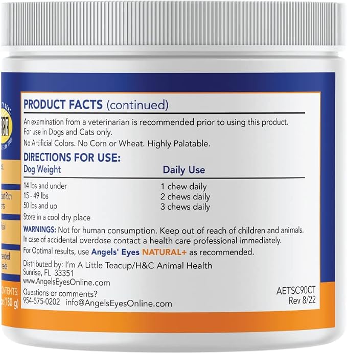 Angels' Eyes Natural Tear Stain Prevention Soft Chews for Dogs | Chicken Flavor | 90 Count | Daily Supplement for All Breeds | No Wheat or Corn | Cranberry, Eyebright & Marshmallow Root | NASC Seal