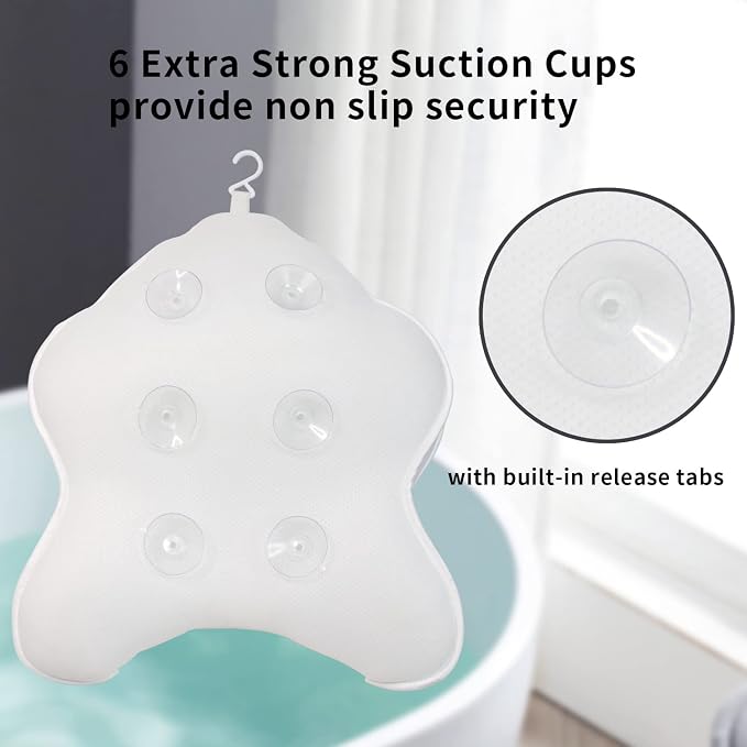Poemland Extra Thick Large Bath Pillow with Neck,Back,Head Support for Bathtub, Spa, Soaking White(21''x17'')