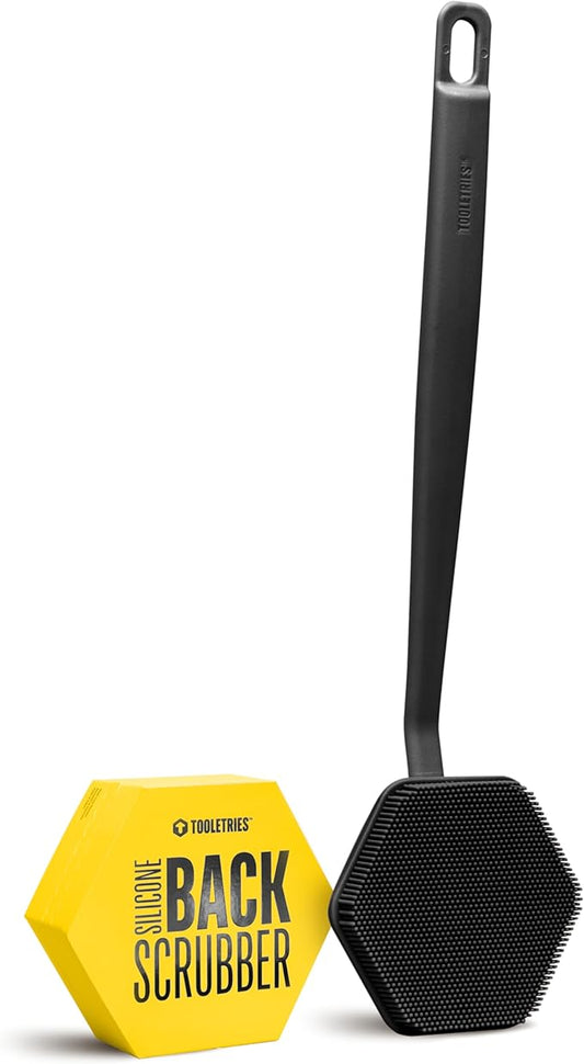 TOOLETRIES Silicone Back Scrubber for Shower, Bath Brush - Charcoal | Long ergonomic handle and non-slip grip make exfoliating hard-to-reach areas simple and comfortable.