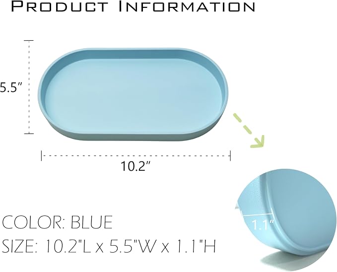 Blue Small Tray (10 inch), Oval Tray, Countertop Organizer | Small Serving Tray for Kitchen Counter, Bathtub Bathroom Vanity Items, Coffee Accessory, Bar, Seasoning, Salt & Pepper, Soap