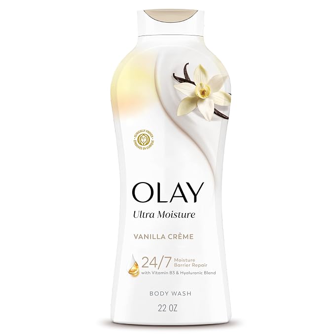 Olay Body Wash for Women, Ultra Moisture, 24/7 Moisture Barrier Repair, Hydrating Formula for Visibly Healthy Soft Skin, Vitamin B3 & Hyaluronic Blend, All Skin Types, Vanilla Creme Scent, 22 fl oz