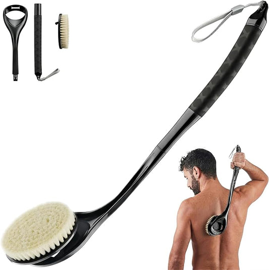 Back Scrubber for Shower, 20.4” Long Handle Shower Back Brush with Removable Soft Bristle Head, Non-Slip Bath Brush for Body, Deep Exfoliating Back Washer for Men & Women