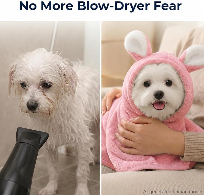 Dog Bathrobe Super Absorbent Towel for Small Dogs Cats Fast Drying Dog Robe Coat with Hood Puppy Cat Bath Towel Wrap Pet Grooming Supplies After Shower (Deep Pink,S)