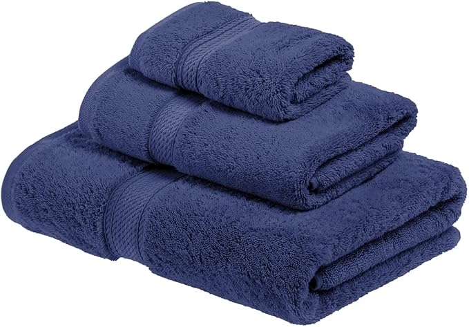 SUPERIOR Egyptian Cotton Ultra Plush & Absorbent, 3 Piece Set, Navy Blue | Quick Dry, Soft Luxury Towel Set, Bath Essentials, Guest Bath, Spa, 1 Bath, 1 Hand, 1 Face Towels, Madeline Towels