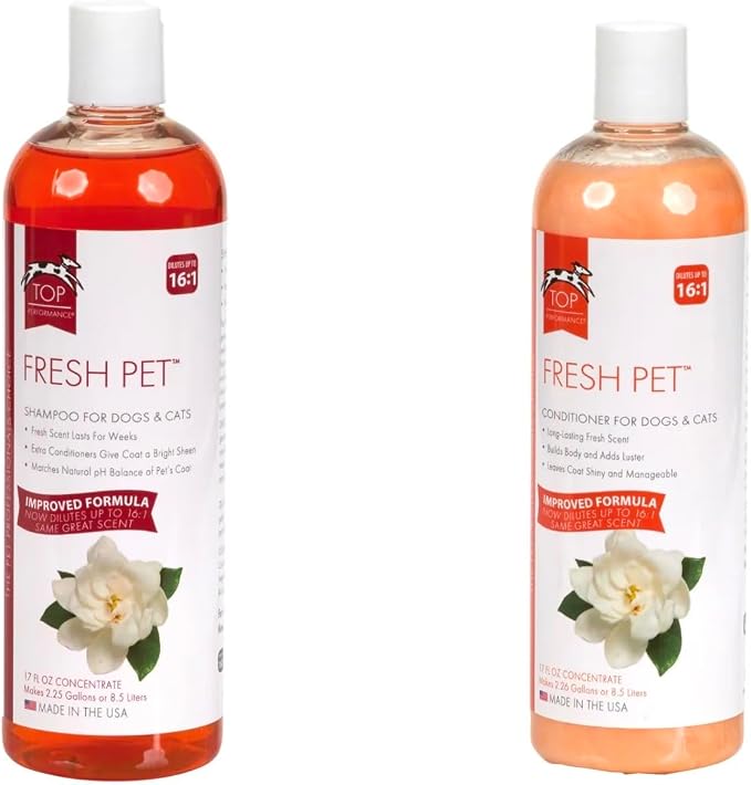 Fresh Pet Dog Cat Shampoo and Conditioner Pairs Reduces Mats Tangles Adds Sheen Two Bottle Combos for Less (17 Ounce Bottle Pair)
