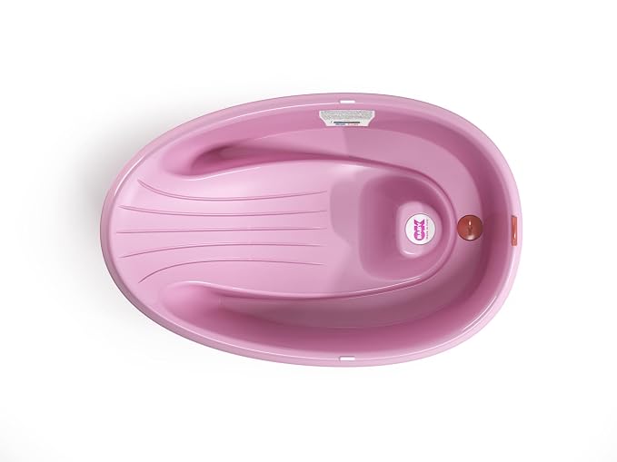 BEABA by OKBaby, Onda Baby Bath, Ergonomic Multi-Position tub for Infants and Babies up to 12 Months, Integrated Water Thermometer, Made in Italy, Pink