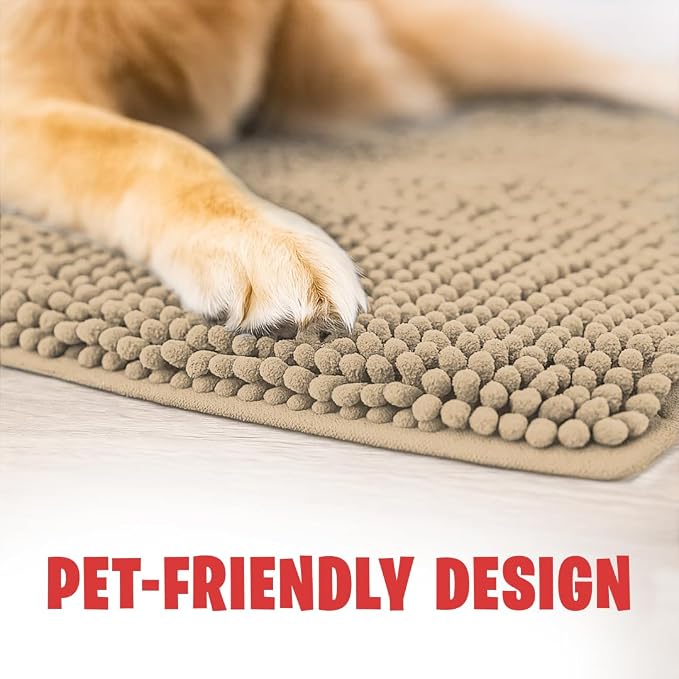 MUDGUARD MAT® Dog Door Mat for Muddy Paws, Super Absorbent Microfiber, Non-Slip Indoor Mat, Quick-Dry Chenille Rug for Pets & Entryway, Machine Washable, Beige 19" x 30"
