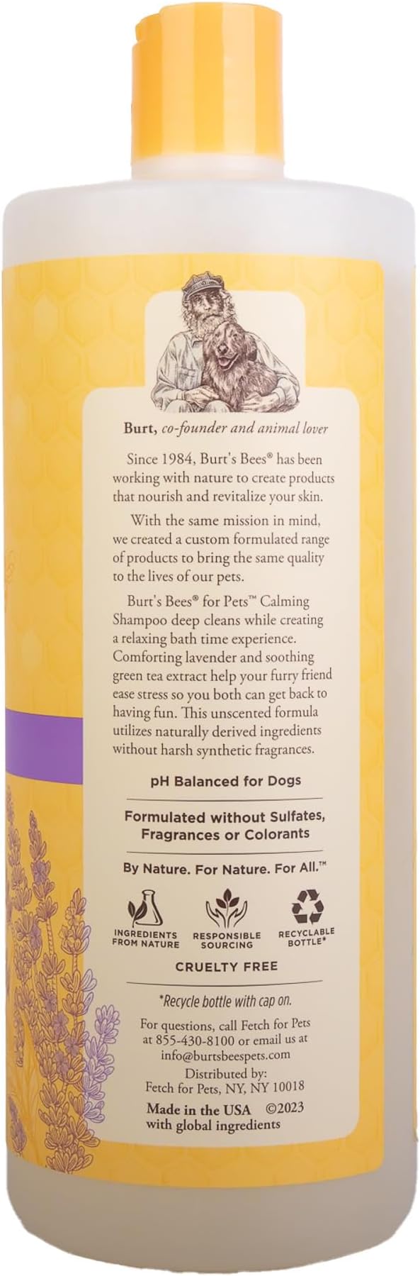 Burt's Bees for Pets Calming Dog Shampoo, Lavender Green Tea, 95% Natural Origin, pH Balanced, No Sulfates, Soothing Scent, All Dog Breeds, 32 Fl Oz, 2 Pack
