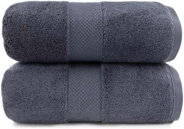 Maisonette Loft 100% Egyptian Cotton Turkish Bath Sheets - Soft, Absorbent Oversized Bathroom Towels - Ideal Quick Dry Extra Large Luxury Bath Towel Set for Shower - (35" x 70", 2 Pack) - Dark Grey