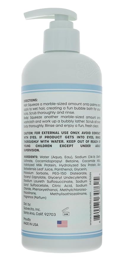 Suavecito Kid's 3-in-1 Shampoo, Conditioner, & Body Wash Milk & Honey Scent 16 oz Pump Bottle - Clinically Tested Cruelty Free Formula Free of Sulfate, Parabens, & Phthalates Ensuring No Tears