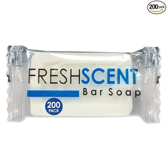 Freshscent 1.0 oz Bar Soap (200 Pack) Hotel Travel Size, Individually Wrapped, Vegetable Based, Bulk Amenities and Toiletries for Hospitality