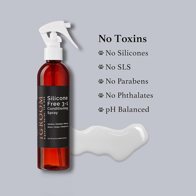 iGroom Silicone Free 3-1 Dog Conditioning/Detangling Spray, Luxury Pet Beauty Care, Hydrating, Paraben and Phthalates Free, Made in USA, 64 oz