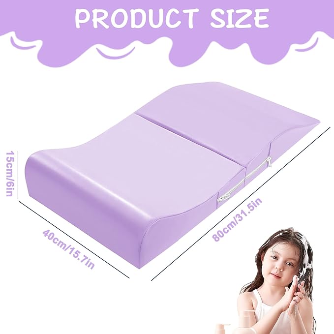 Extra Large Hair Washing Station for Kids - Ergonomic Shampoo Foam Mat with Neck Support for Sink, Portable & Foldable Shampoo Buddy for Toddlers, Non-Slip & Waterproof Hair Washing Mat -Purple