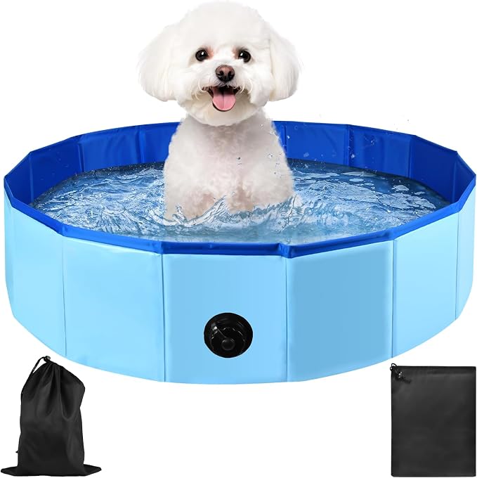 Enenes Foldable Dog Pool 32 x 8 Inch, Portable PVC Pet Swimming Pool & Bath Tub with Storage Bag, Collapsible Dog Bath Tub for Dogs, Cats & Puppies, Indoor Outdoor Pet Pool, Ball Pit
