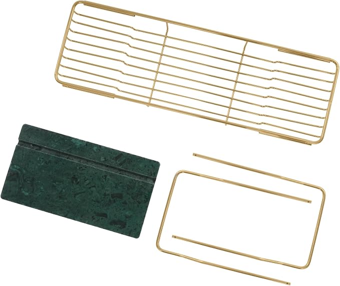 Bathtub Tray Caddy for Luxury Bath, Stainless Steel 26.8-35.4 in Expandable Extra Wide Bath Tub Tray with Natural Marble and Mobile/Tablet Stand, Ideal for Home Spa Lovers (Gold + Green)