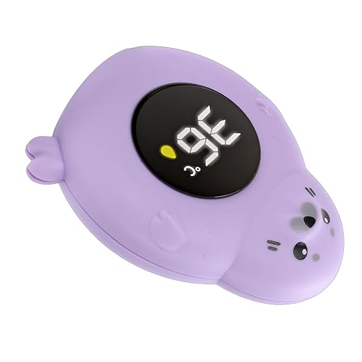 Cartoon Seal Baby Bath Thermometer LED Digital Water Temperature Thermometer IP67 with Smart Alarm for Infant Toddler Bathtub Pool Safety Toy - Purple (Purple)