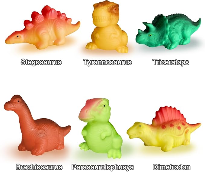 Light Up Bath Toys,6 Packs Floating Dinosaur Bathtub Toys for Toddlers,No Hole Baby Bath Toys for Kids,Great Birthday Christmas Easter for Boy and Girl Preschool