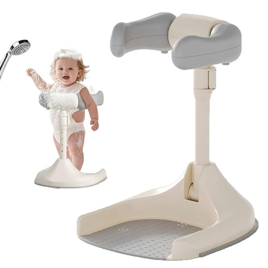 Baby Shower Stand for Bathing Adjustable Toddler Shower Tower with Backrest, Anti-Slip Base & Shower Head Holder, Infant Bath Support Seat for 6-60 Months, Easy Install & Drain