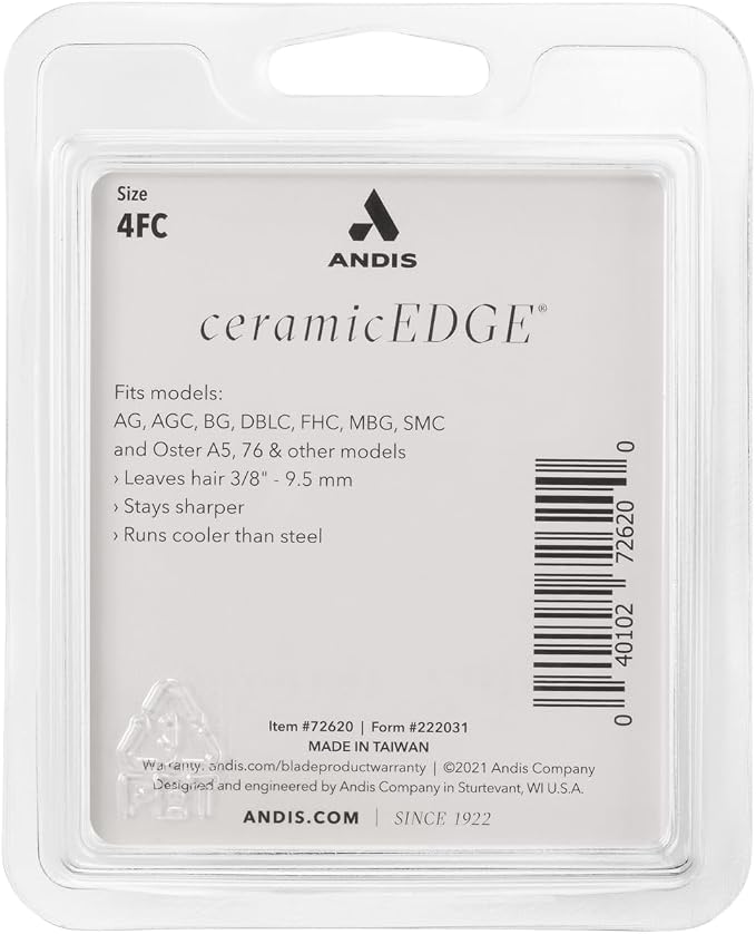 Andis 72620 ceramicEDGE Detachable Blade Size 4FC – Carbon Steel Pet Clipper Blade, 3/8" Cut Length, Professional Grooming Performance