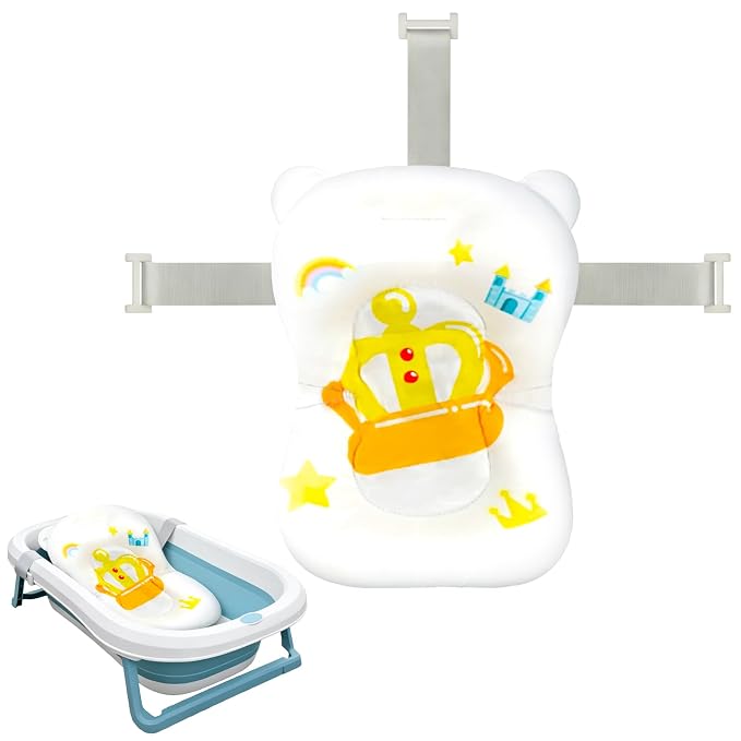 Colorlife Baby Bath Seat Support Net Infant Bathing Seat Support Mat, Adjustable Comfortable Non-Slip Three-Pointed Baby Shower Net Bathtub Sit Up Mesh for Newborn 0-12 Months-White Crown(No Bathtub)