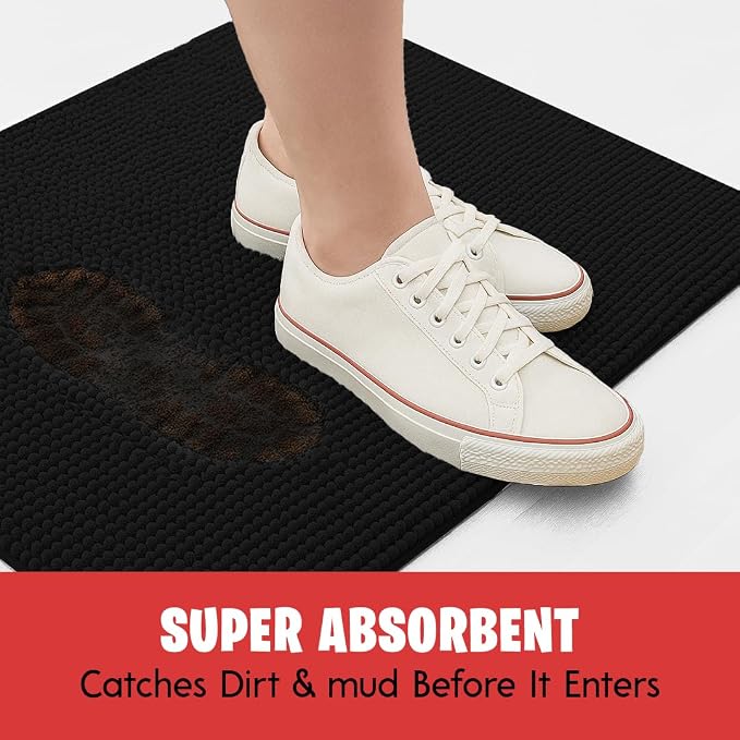 MUDGUARD MAT® Dog Door Mat for Muddy Paws, Super Absorbent Microfiber, Non-Slip Indoor Mat, Quick-Dry Chenille Rug for Pets & Entryway, Machine Washable, Black 24" x 36"