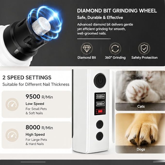 Silent Groom Pro, 2026 New Silent Pet Nail Grinder, Dog Silent Nail Grinder for Dogs Silent Dog Nail Trimmer, Rechargeable USB Charging Electric Pet Nail Grinder Nail File for Pet (#01)