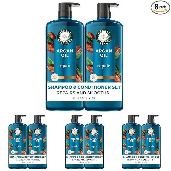 Herbal Essences Argan Oil Repair Shampoo & Conditioner Set, Moisturizes & Smoothes, Paraben-Free, Color-Safe, pH-Balanced, Citrus Scent, 20.2 Fl Oz, 8-Pack