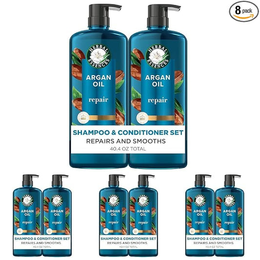 Herbal Essences Argan Oil Repair Shampoo & Conditioner Set, Moisturizes & Smoothes, Paraben-Free, Color-Safe, pH-Balanced, Citrus Scent, 20.2 Fl Oz, 8-Pack