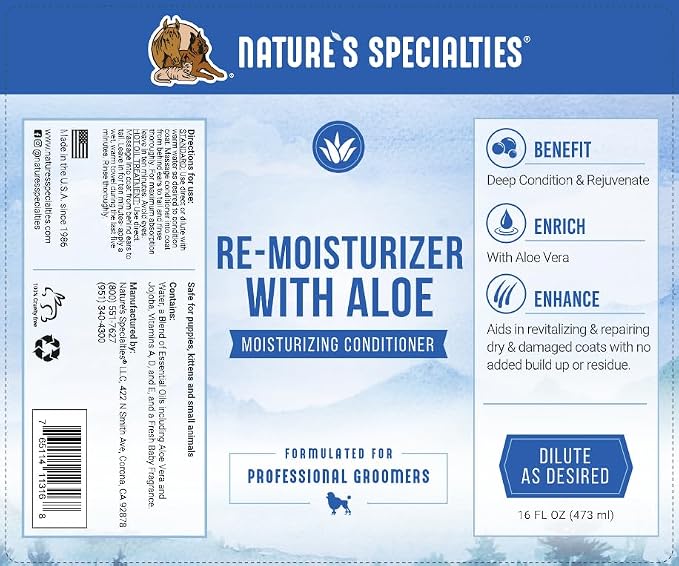 Nature's Specialties Re-moisturizer with Aloe Conditioner for Dogs Cats, Non-Toxic Biodegradeable, 1gal