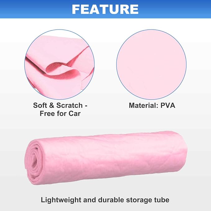 HARFINGTON Car Premium Shammy Cloth 16.9" x 12.6" PVA Chamois Wash Drying Towel Ultra Absorbent No Scratches in Bags for Cars Motorcycles Mirrors Glass Countertops Phone Laptop, Pink