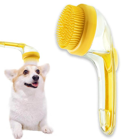 Brush with Soap Dispenser - 2-in-1 Dog Shampoo Brush & Massager,2025 Pet Bath Scrubber for Effective Cleaning and Grooming of Long/Short Haired Dogs and Cats During Bath Time-yellow